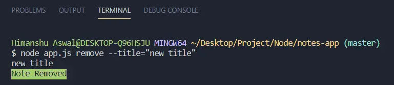 Output of the remove command