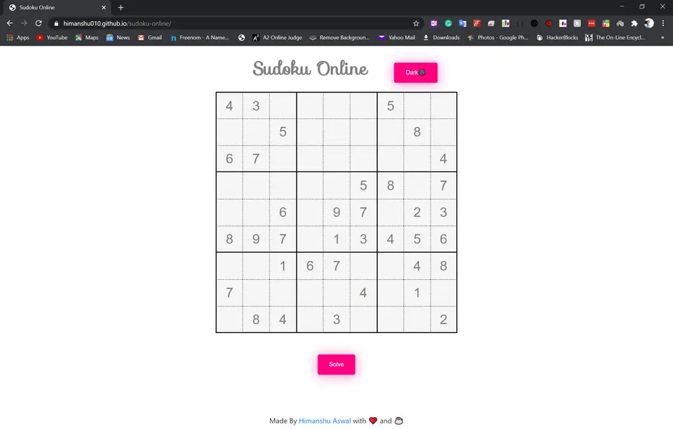 Sudoku Online: screenshot