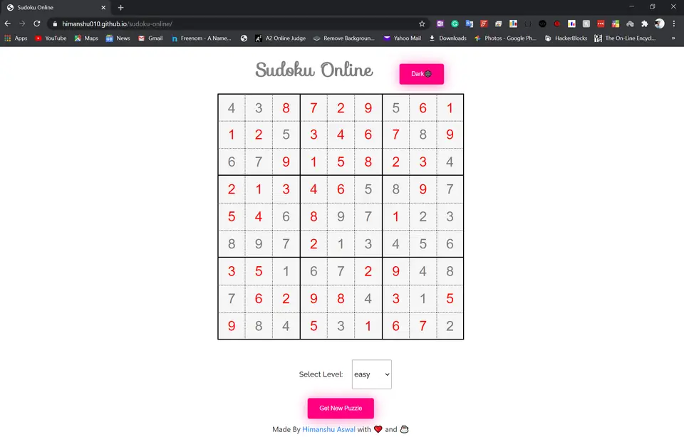 Sudoku Online: screen 2